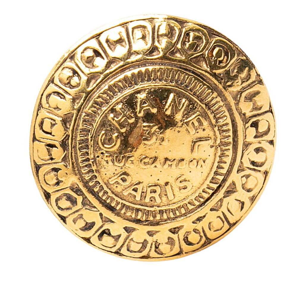 CHANEL Gold Logo Brooch
